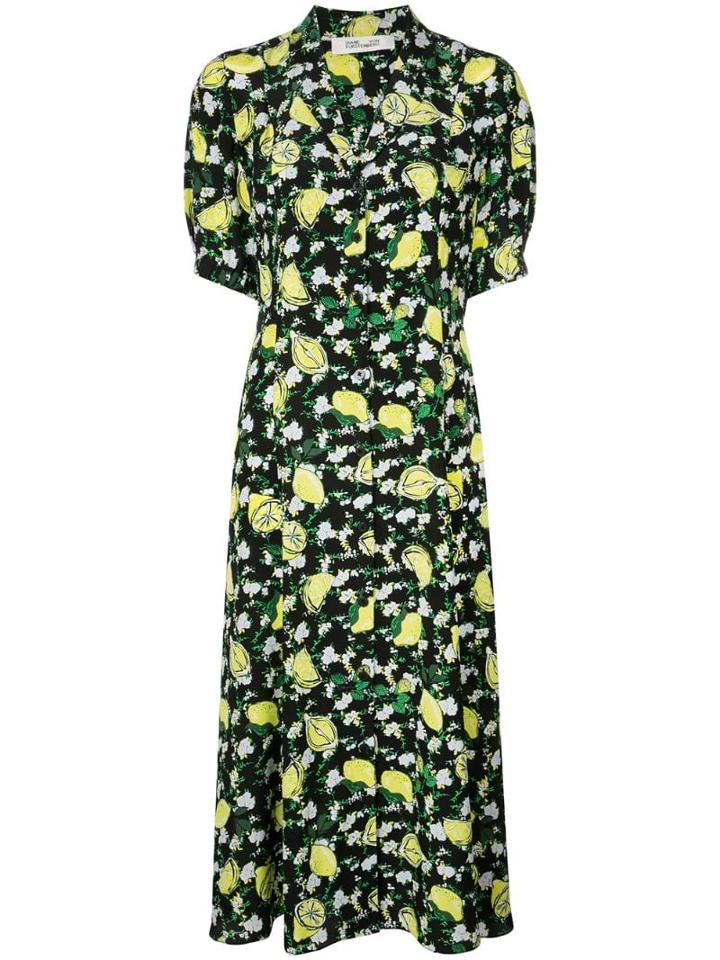 Diane Von Furstenberg Lily Lemon Print Dress - Black