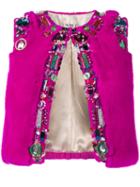 Miu Miu Bead Embellished Cropped Gilet, Women's, Size: 40, Pink/purple, Rabbit Fur/viscose/metal/glass