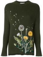 Oscar De La Renta Dandelion-embroidered Sweater - Green