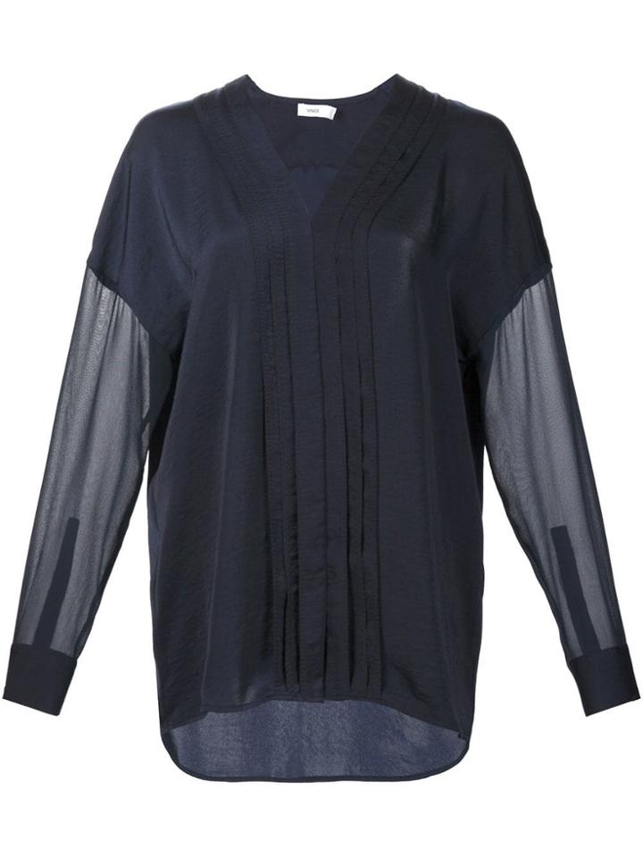 Vince Front Pleat Sheer Blouse - Black