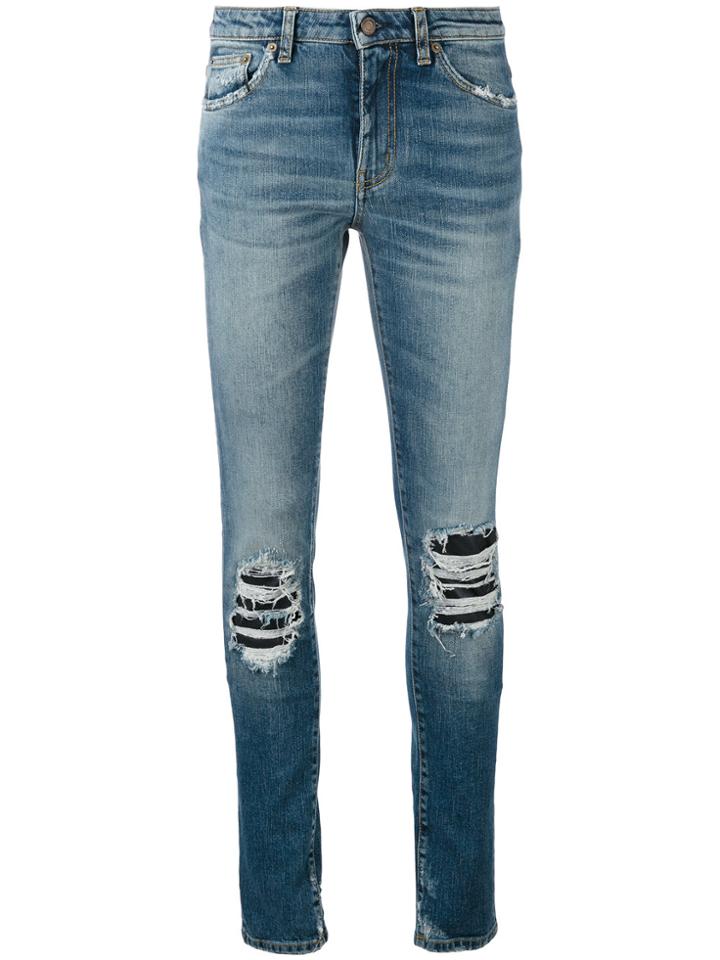 Saint Laurent Ripped Detail Jeans - Blue
