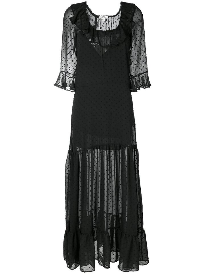 For Love And Lemons - Long Sheer Dress - Women - Cotton/polyester/spandex/elastane - Xs, Black, Cotton/polyester/spandex/elastane