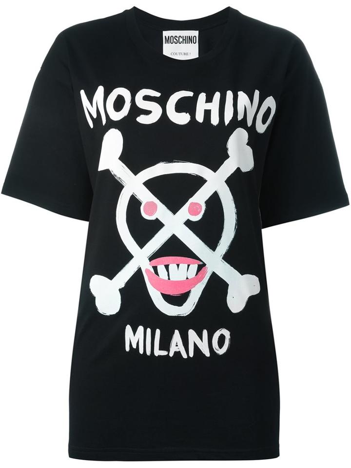 Moschino Skull And Crossbones T-shirt, Women's, Size: 38, Black, Cotton