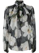 Dolce & Gabbana Tulip Print Sheer Blouse, Women's, Size: 40, Black, Silk