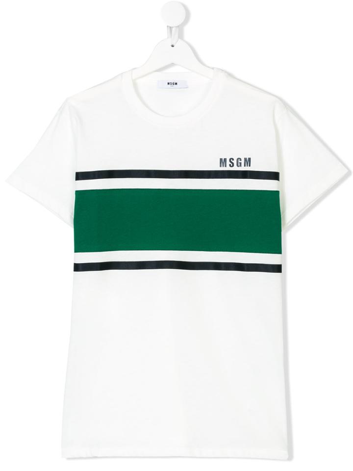 Msgm Kids Teen Block Stripe Logo T-shirt - White