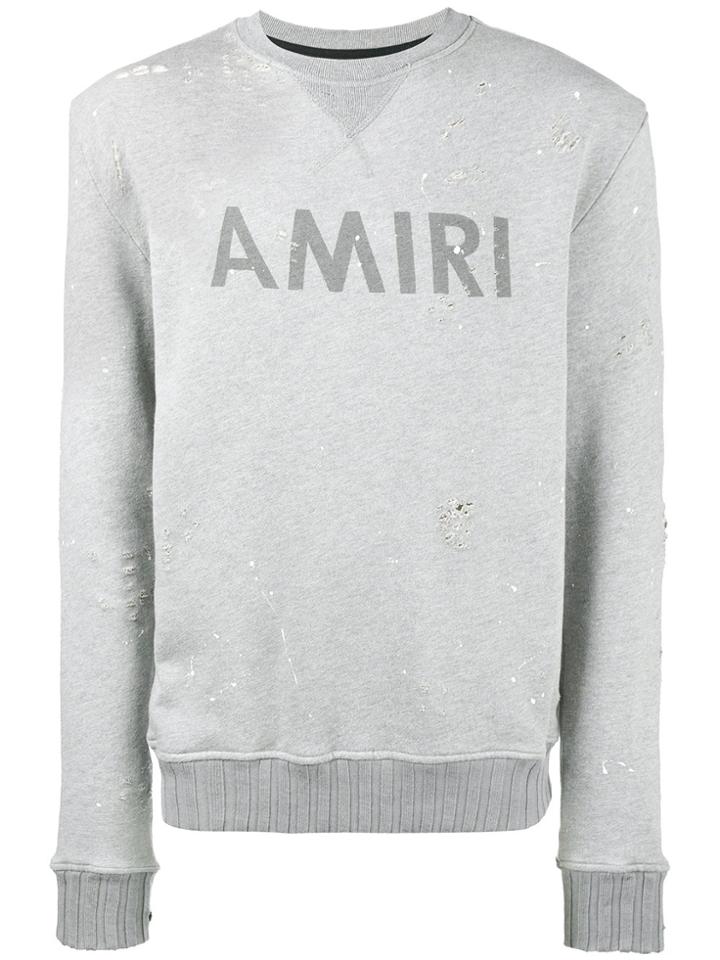 Amiri Distressed Paint Splattered Sweatshirt - Grey
