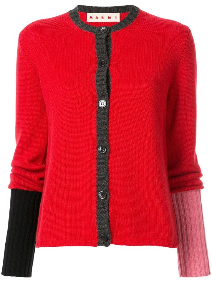 Marni Colour Block Ribbed Cardigan - Red