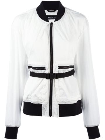 Ahirain Belted Bomber Jacket, Women's, Size: Medium, White, Polyamide