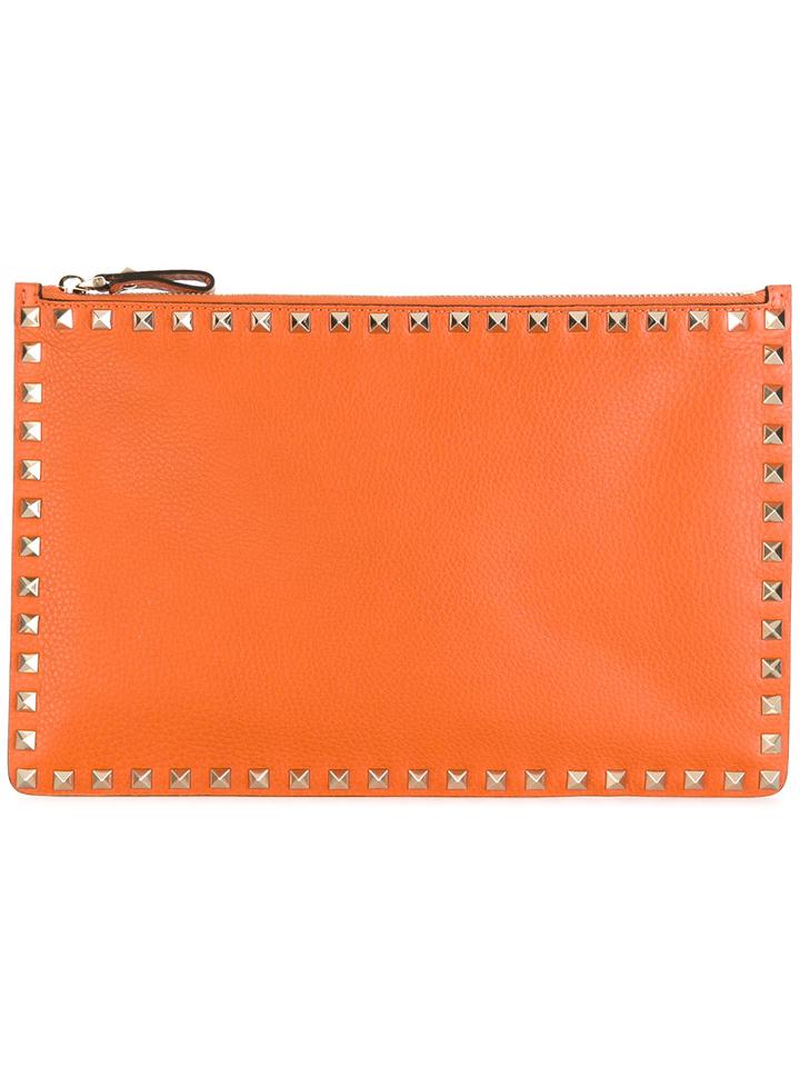 Valentino - Valentino Garavani Rockstud Clutch - Women - Calf Leather - One Size, Women's, Yellow/orange, Calf Leather