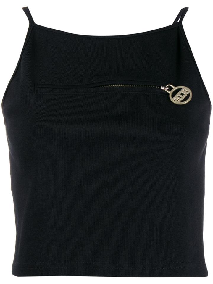 Gcds Front Zip Cropped Vest - Black