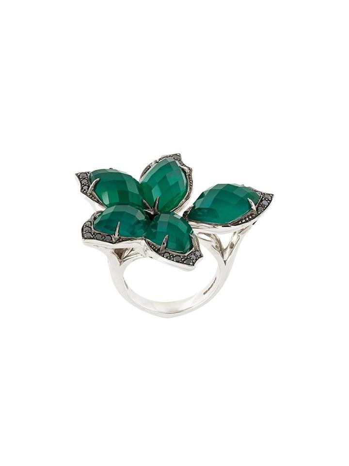 Stephen Webster Agate And Diamond Flower Ring, Women's, Size: 54, Green