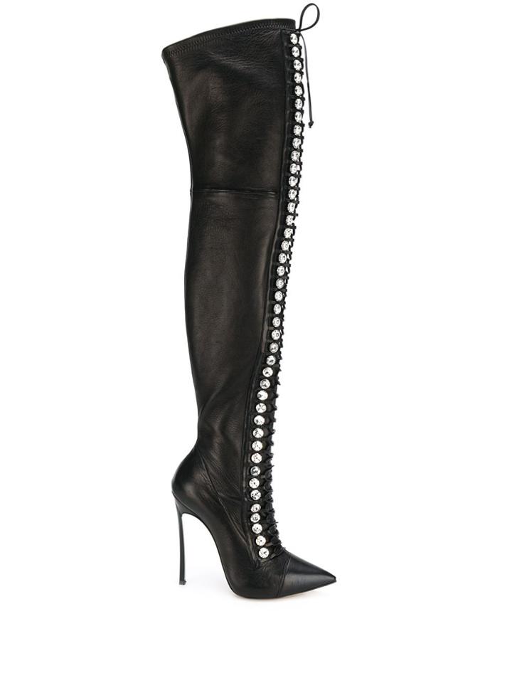 Casadei Thigh Length Lace-up Boots - Black
