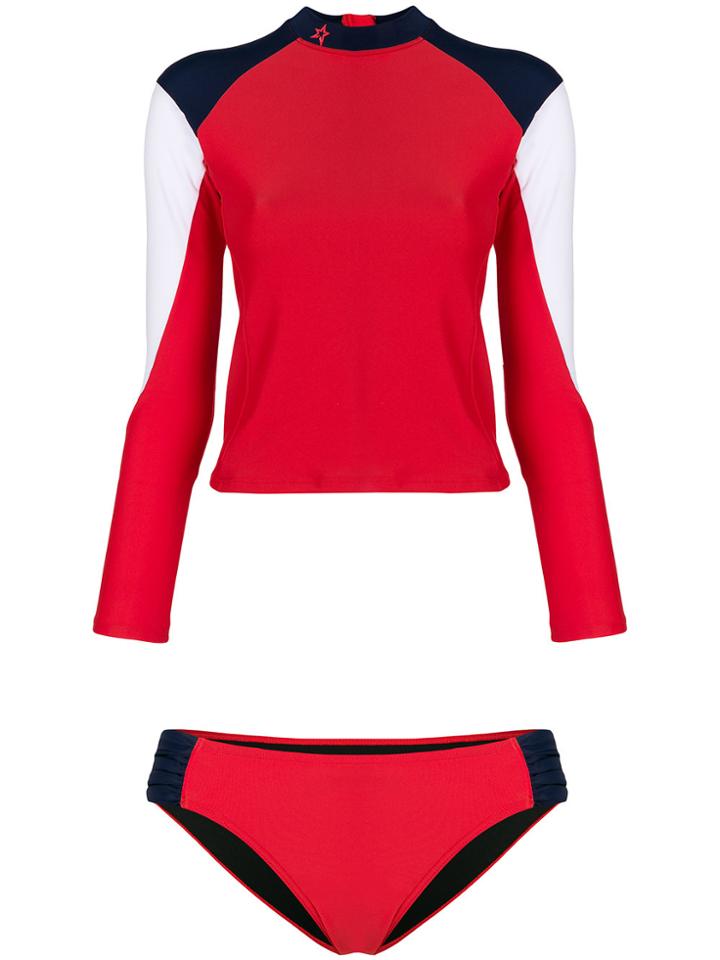 Perfect Moment Color-blocked Rash Guard Bikini - Red