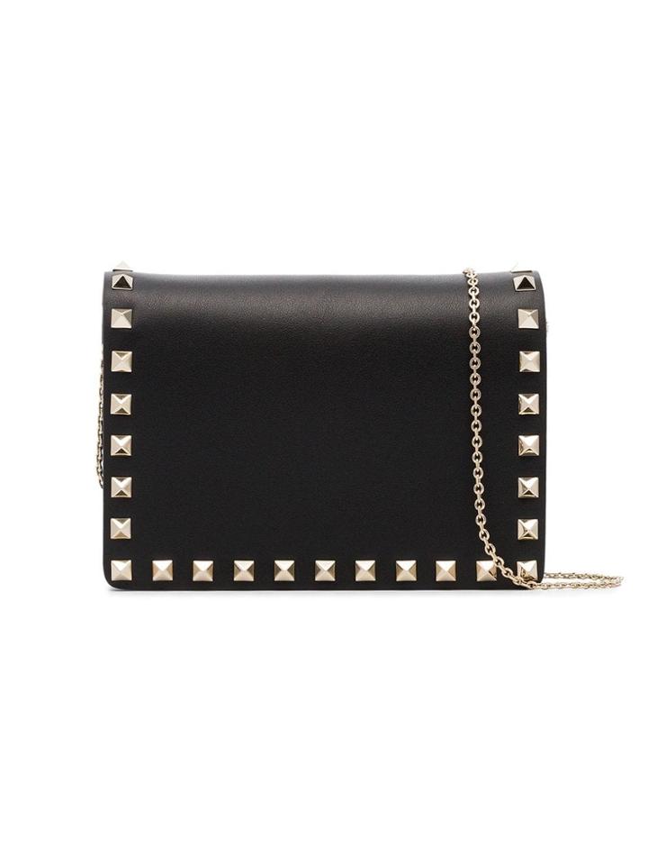 Valentino Valentino Garavani Black Rockstud Studded Leather Wallet On