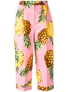 Dolce & Gabbana Pineapple Print Cropped Trousers, Women's, Size: 42, Pink/purple, Cotton