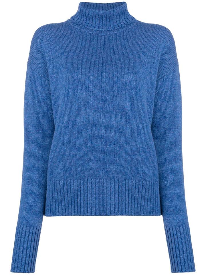 Lamberto Losani Ribbed Turtle Neck Sweater - Blue