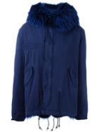 Mr & Mrs Italy Raccoon And Coyote Fur Lined Jacket, Women's, Size: Xs, Blue, Cotton/lamb Nubuck Leather/coyote Fur/racoon Fur