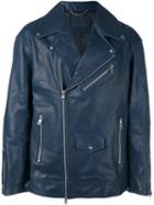 Diesel Black Gold Flap Pocket Biker Jacket, Men's, Size: 50, Blue, Bullhide Leather/cupro/acetate