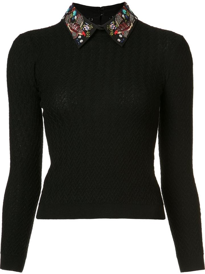 Alice+olivia Embellished Collar Pullover, Women's, Size: Small, Black, Cotton/spandex/elastane/wool