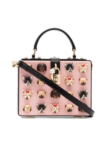 Dolce & Gabbana Pink And Black Dog Heads Leather Shoulder Bag