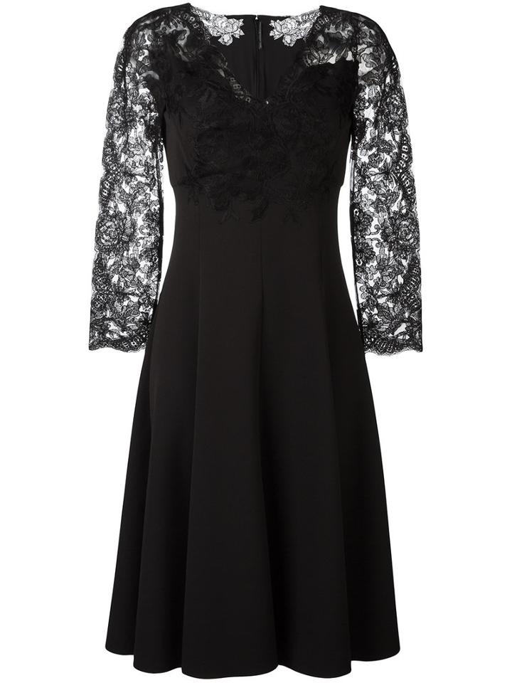 Ermanno Scervino Lace Sleeve Midi Dress, Women's, Size: 44, Black, Polyester/spandex/elastane