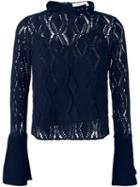 See By Chloé Open Diamond Knit Top, Women's, Size: Medium, Blue, Cotton/polyester