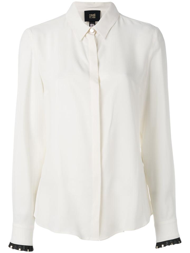 Cavalli Class - Contrast Trim Shirt - Women - Silk/acetate - 46, Women's, Nude/neutrals, Silk/acetate