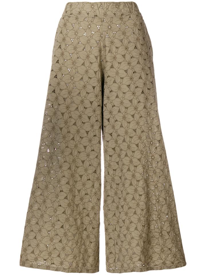 Labo Art Embroidered Wide Leg Trousers - Nude & Neutrals