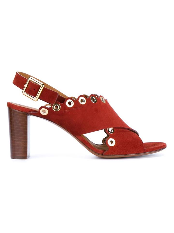 Chloé Eyelet Embellished Suede Sandals, Women's, Size: 40.5, Brown, Suede