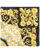 Versace Gold Hibiscus Print Scarf - Black