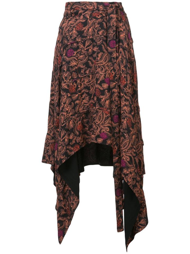 Proenza Schouler Paisley Floral Asymmetrical Skirt - Black