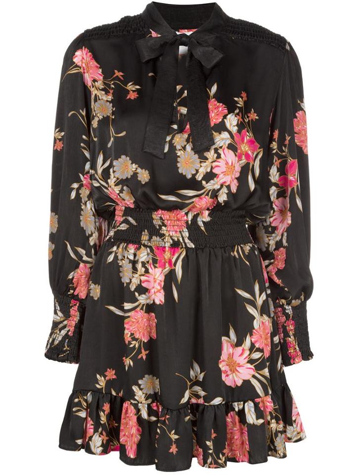 Misa Los Angeles Pussy Bow Floral Mini Dress - Black