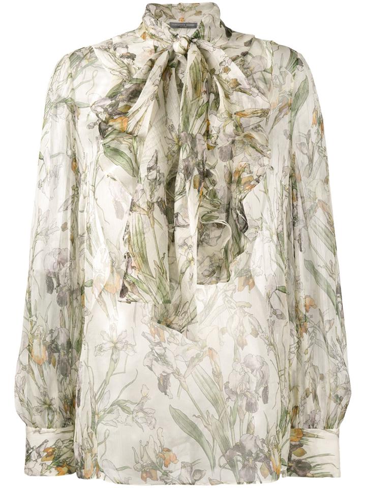 Alexander Mcqueen Floral Print Pussy Bow Blouse - Nude & Neutrals