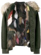 Mr & Mrs Italy Multi Coloured Fur Lined Bomber Jacket - Green