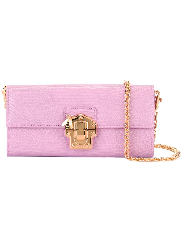 Dolce & Gabbana Buckle Front Shoulder Bag, Women's, Pink/purple, Calf Leather