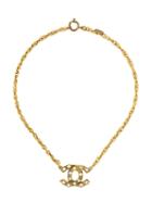 Chanel Vintage Crystal Logo Pendant Necklace, Women's, Metallic