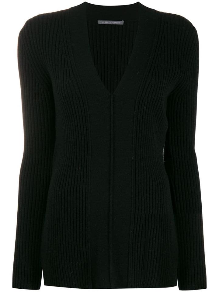 Alberta Ferretti Ribbed V-neck Sweater - Black
