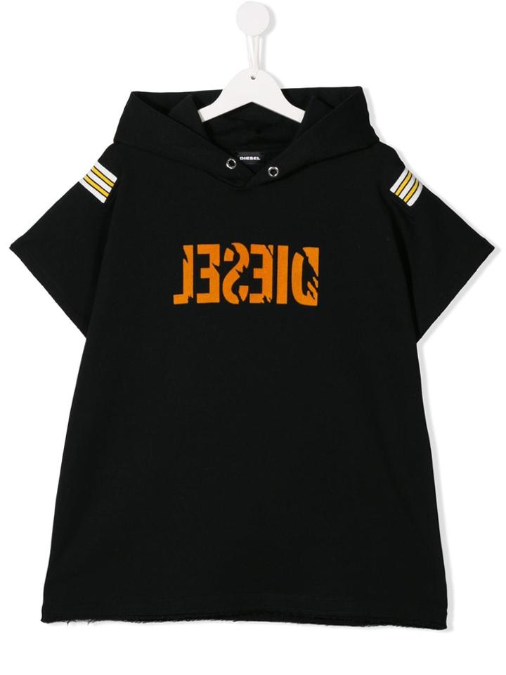 Diesel Kids Mirrored Logo Hooded Tee - Black