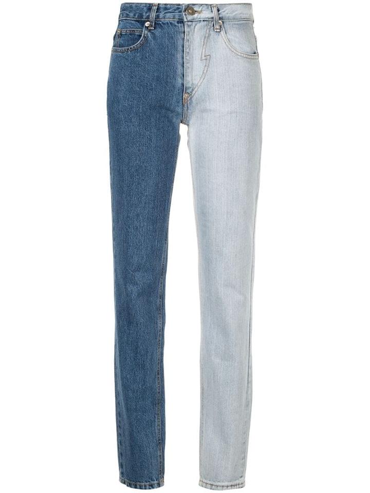 Pushbutton Bicolour Straight Jeans - Blue