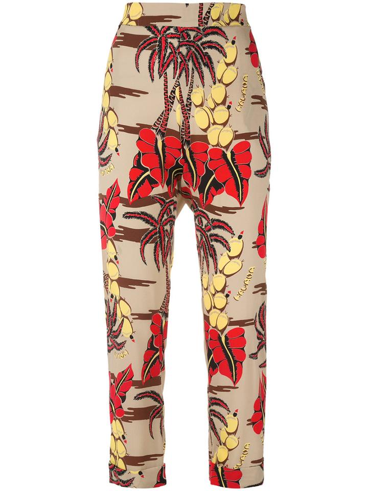 P.a.r.o.s.h. - Printed Straight Leg Trousers - Women - Silk/spandex/elastane - S, Nude/neutrals, Silk/spandex/elastane
