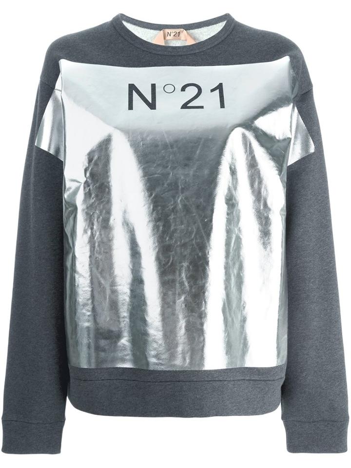 No21 Logo Print Sweatshirt, Women's, Size: 36, Grey, Cotton