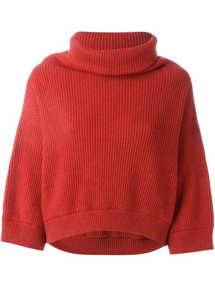 Brunello Cucinelli Turtle Neck Cropped Jumper, Women's, Size: Medium, Red, Cashmere