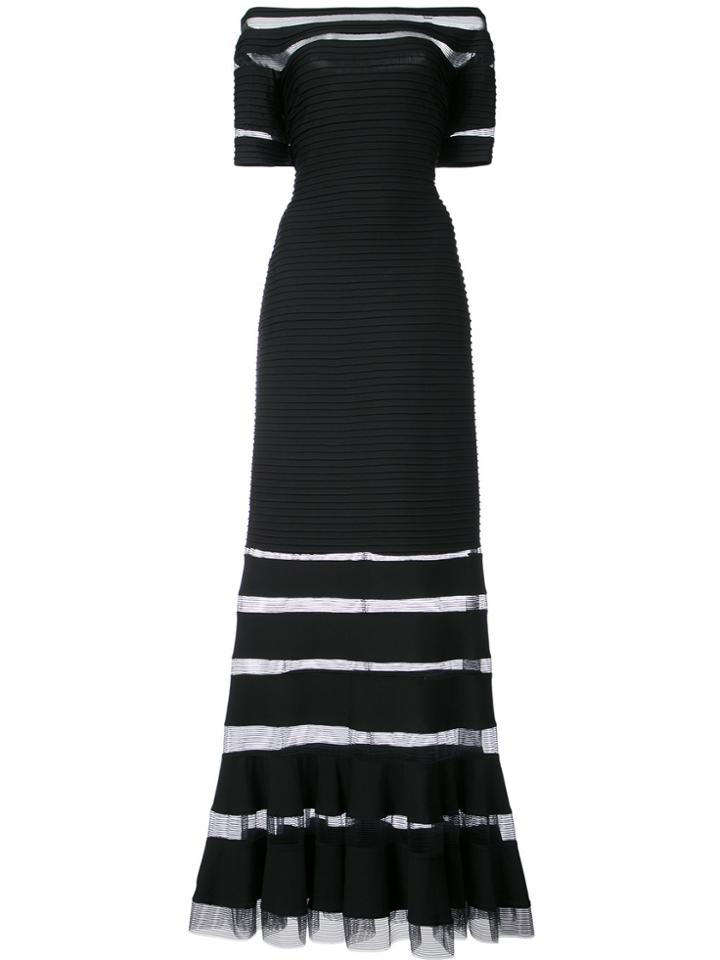 Tadashi Shoji Off-shoulder Sheer-panel Gown - Black
