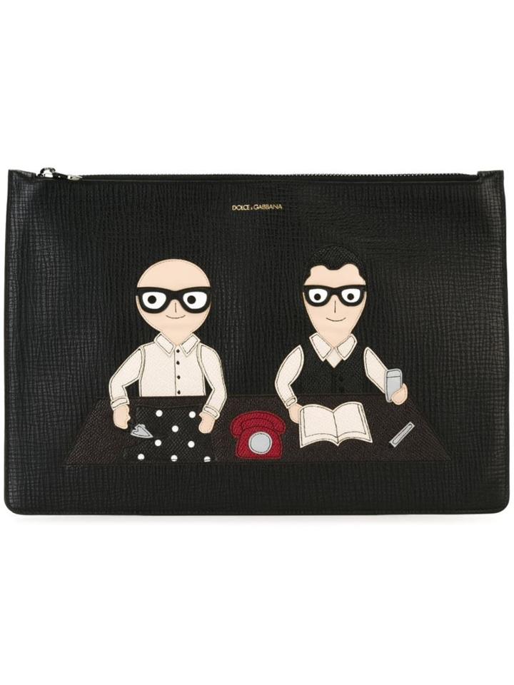 Dolce & Gabbana Designers Patch Zipped Clutch, Men's, Black, Calf Leather