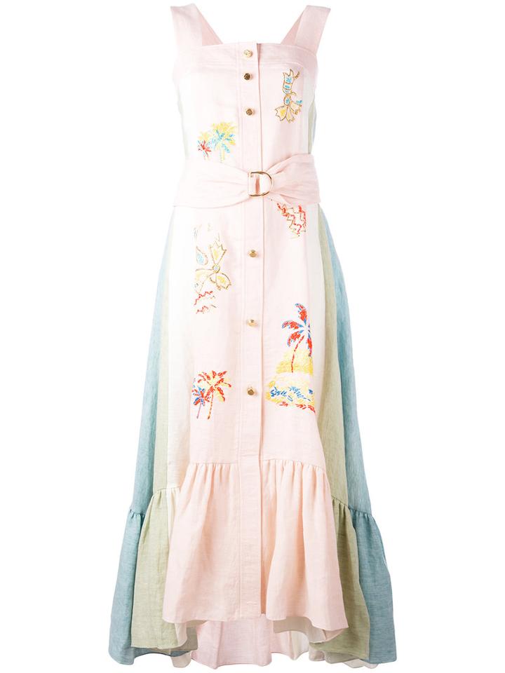 Peter Pilotto - Embroidered Pastel Dress - Women - Linen/flax - 14, Women's, Pink/purple, Linen/flax