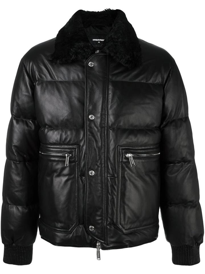 Dsquared2 Quilted Feather Down Jacket, Men's, Size: 50, Black, Lamb Skin/lamb Fur/feather Down/cotton
