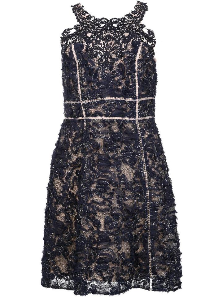 Marchesa Notte Embroidered Flower Dress - Blue
