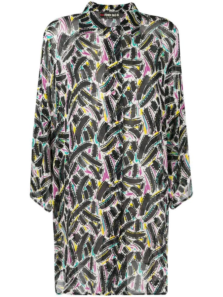 Fendi Vintage 1980's Abstract Print Sheer Blouse - Black
