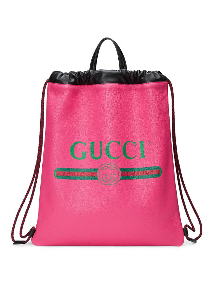 Gucci Gucci Print Leather Drawstring Backpack - Pink & Purple