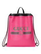 Gucci Gucci Print Leather Drawstring Backpack - Pink & Purple